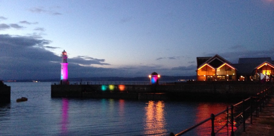 Newhaven Harbour lit up for Bow Tow festival